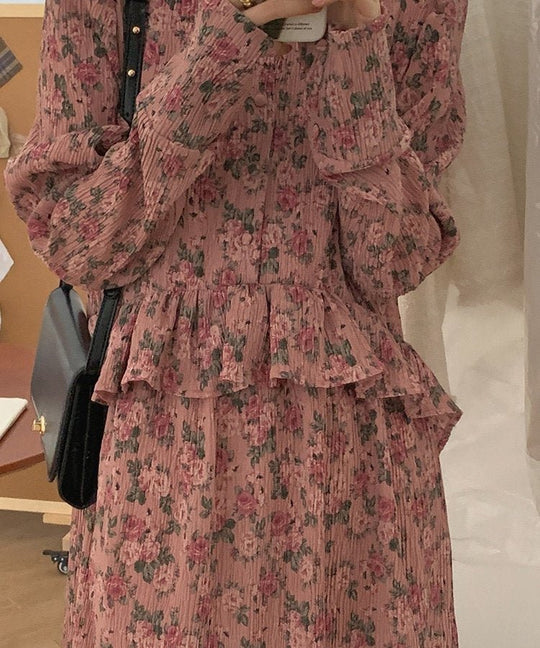 jemiremi スタンドカラーペプラムレトロフラワーワンピース②