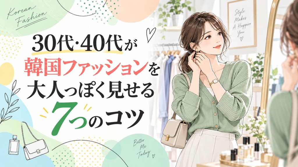30代・40代が韓国ファッションを大人っぽく見せる7つのコツを紹介する女性向けイラスト